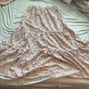 SHEIN Floral Ruffle Maxi Skirt in Cream and Brown